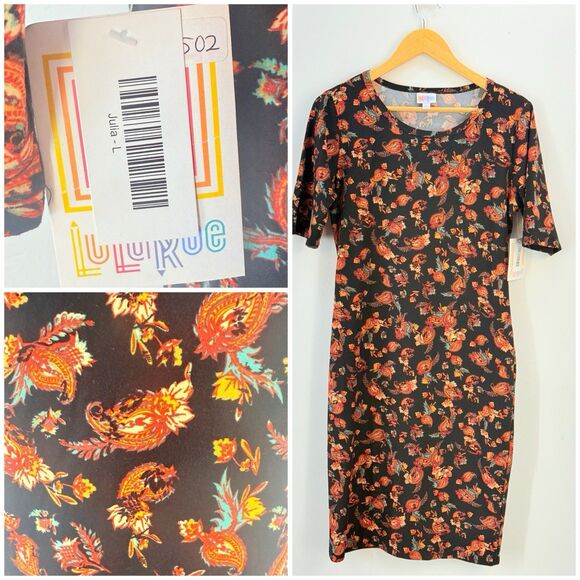LuLaRoe Julia Dress Large Color Black Stretch Knee Length Comfy Soft - Picture 1 of 16